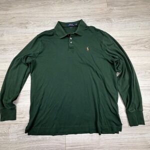 Polo Ralph Lauren Mens Classic Fit Long Sleeve Polo Shirt Green Large Cotton